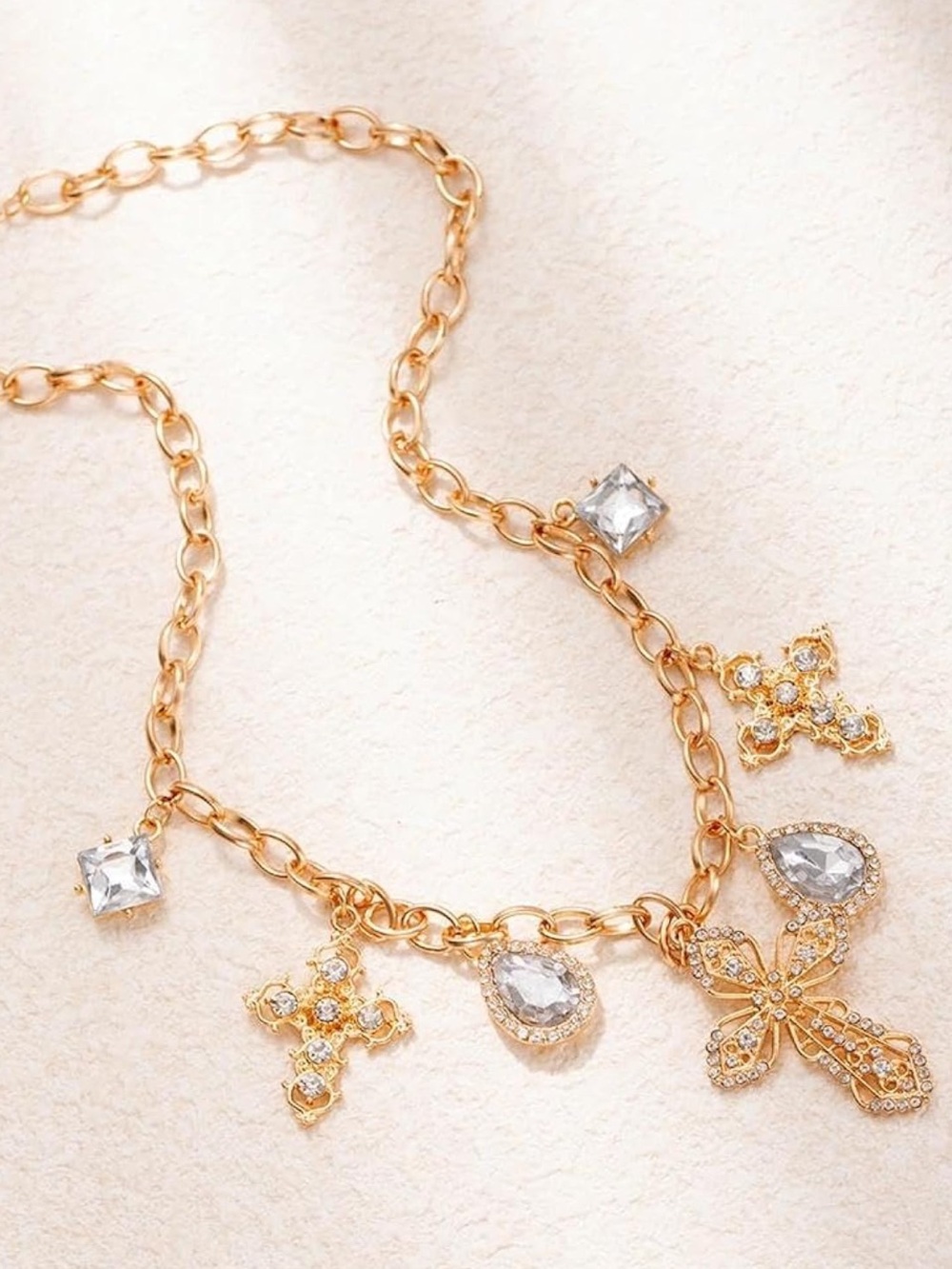 Anthropologie Gold Cross & Crystal Charm Necklace - Picture 5 of 7
